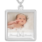 Grey and White Monogram with Photo Gift Necklace