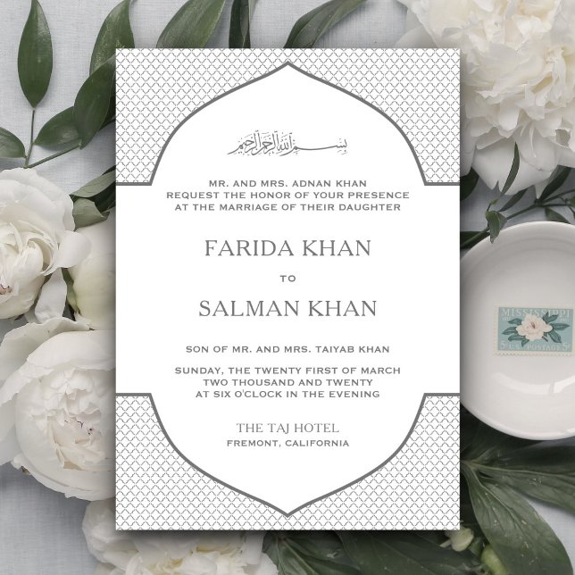 Grey and White Moroccan Islamic Muslim Wedding Invitation (Creator Uploaded)