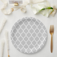 Grey and White Moroccan Quatrefoil