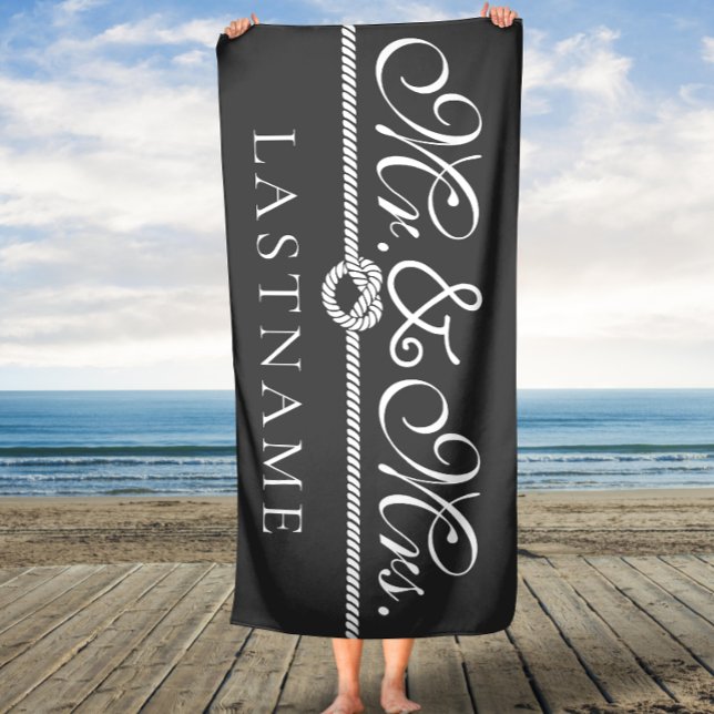 Grey and White Mr. and Mrs. Rope Custom Bath Towel (Creator Uploaded)