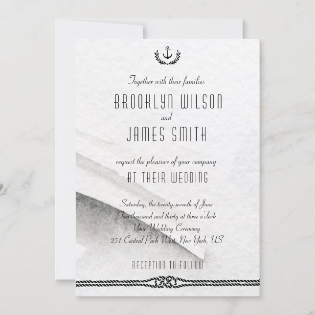 Grey And White Nautical Wedding Invitations (Front)