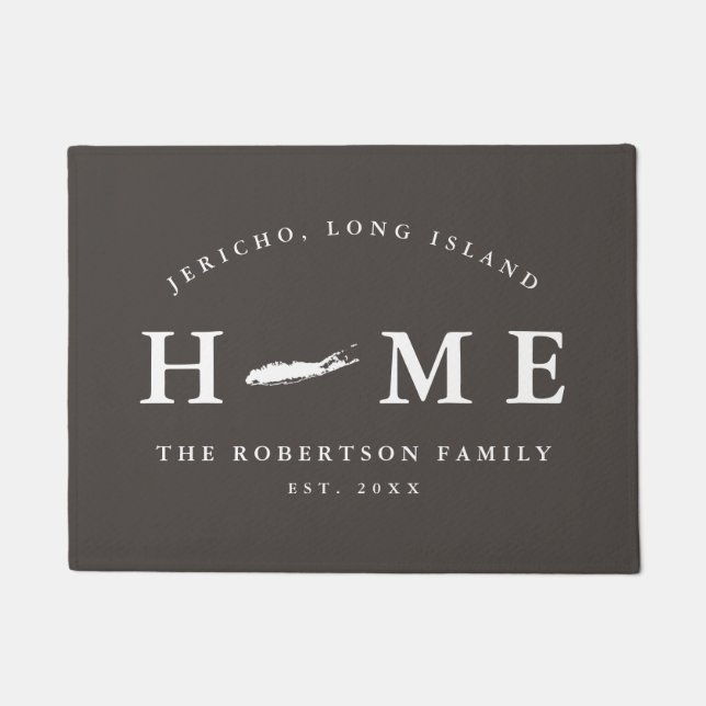 Grey and White NY State Long Island Map Mat,  Doormat (Front)