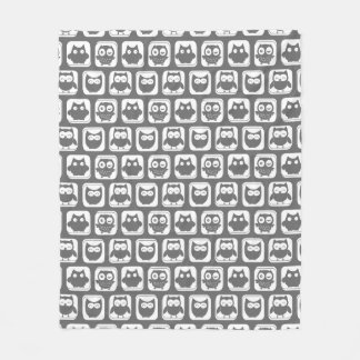 Grey and White Owl Pattern Fleece Blanket