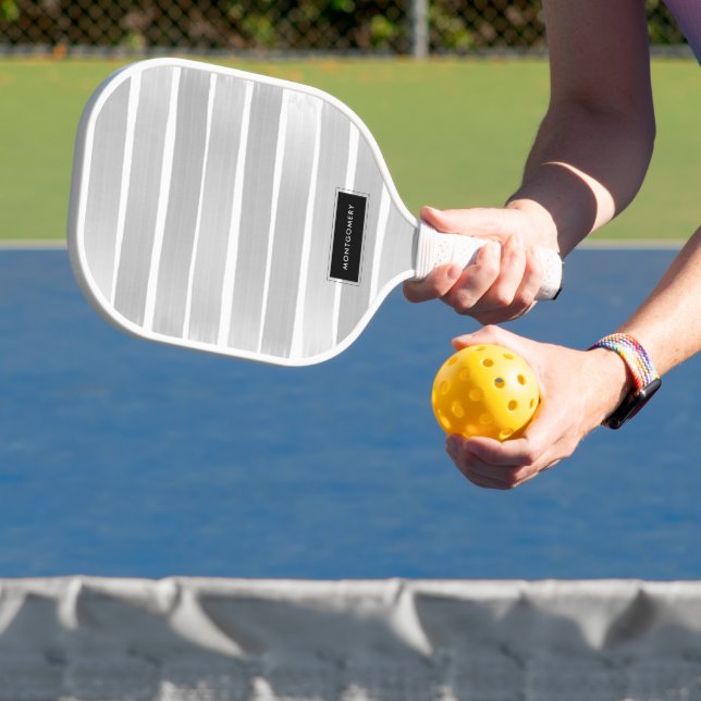 Grey and White Painted Stripe Pickleball Paddle (Insitu)
