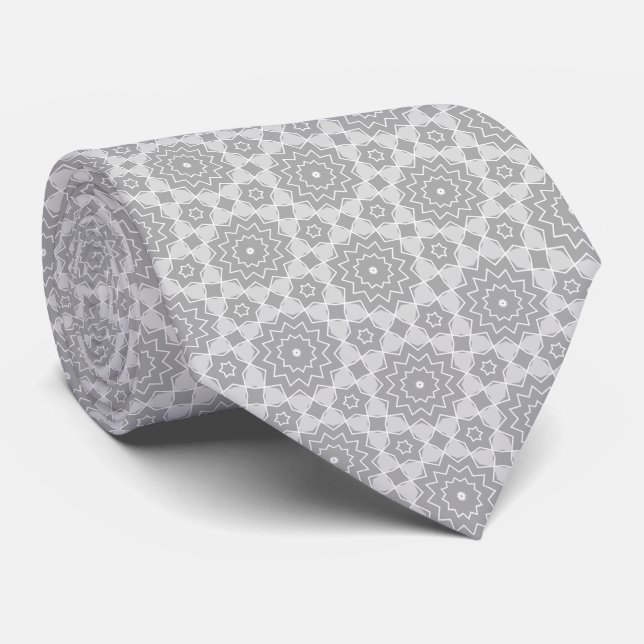 Grey and White Pattern Tie (Rolled)