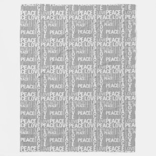 Grey and White Peace Love Fleece Blanket