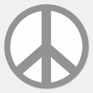 Grey and White Peace Symbol Classic Round Sticker