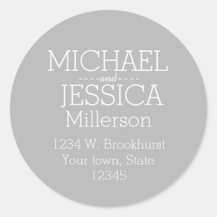 Grey and White Personalised address Classic Round Sticker