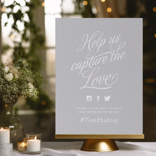 Grey and White Personalised Wedding Hashtag Sign
