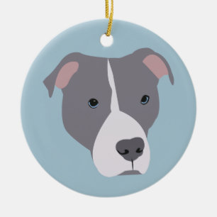 Grey and White Pitbull Ceramic Tree Decoration