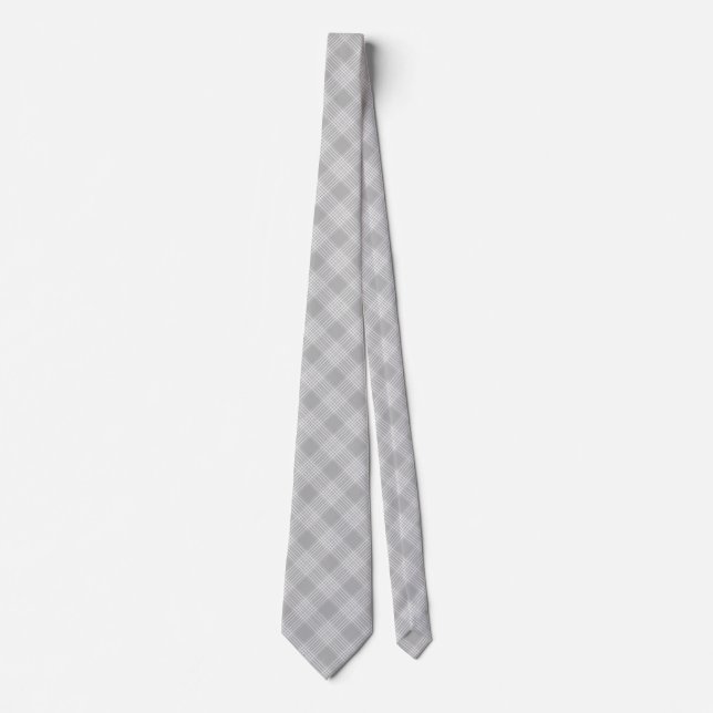 Grey and White Plaid Neck Tie (Front)