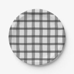 Grey and White Plaid Paper Plate