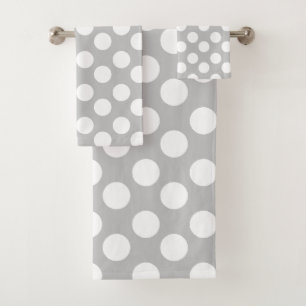 Grey and White Polka Dot Bath Towel Set