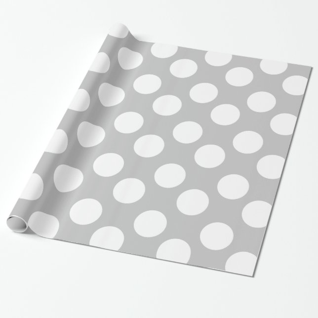 Grey and White Polka Dot Gift Wrapping Paper (Unrolled)