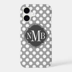 Grey and White Polka Dot Pattern Monogram