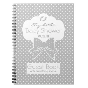 Grey and White Polka Dots Baby Shower Guest Book- Spiral Notebook