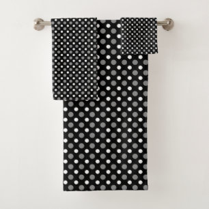 Grey and white polka Dots Bath Towel Set