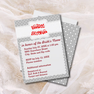 Grey and White Polka Dots Heart Bridal Shower Card