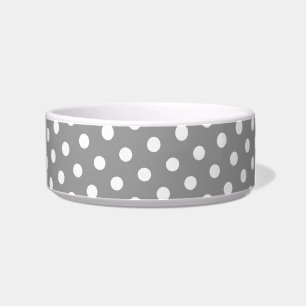 Grey and White Polka Dots Monogram Small Dog Bowl