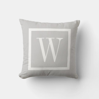 Grey and White Preppy Square Monogram Cushion