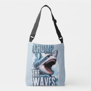 Grey and White Shark Graphic Graffiti-Inspired Pri Crossbody Bag