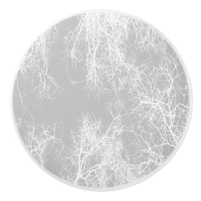Grey and white silhouetted trees ceramic knob (Front)