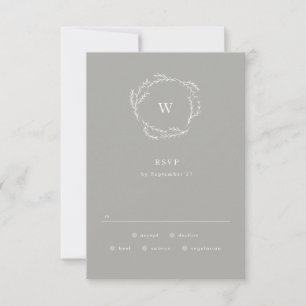 Grey and White Simple Wreath Wedding RSVP Card