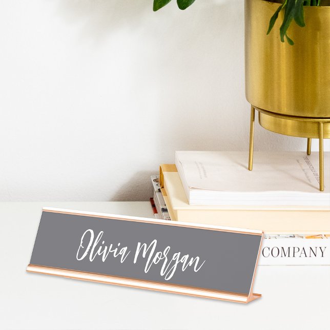 Grey and White Sketched Cursive Script Desk Name Plate (Creator Uploaded)