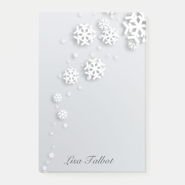 Grey and White Snowflake Post It Notes (Front)
