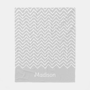 Grey And White Squiggly Chevron Zigzag Pattern Fleece Blanket