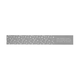 Grey and White Stars Holiday Return Address Wrap Around Label