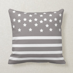 Grey and White Stars & Stripes Cushion