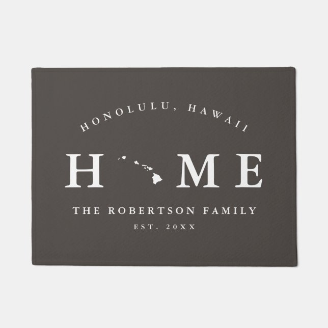 Grey and White State of Hawaii Map Mat, Doormat (Front)