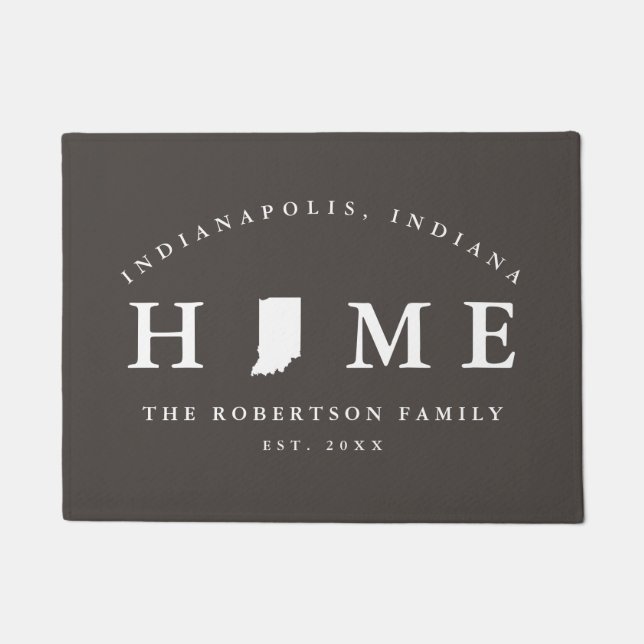 Grey and White State of Indiana Map Mat, Doormat (Front)