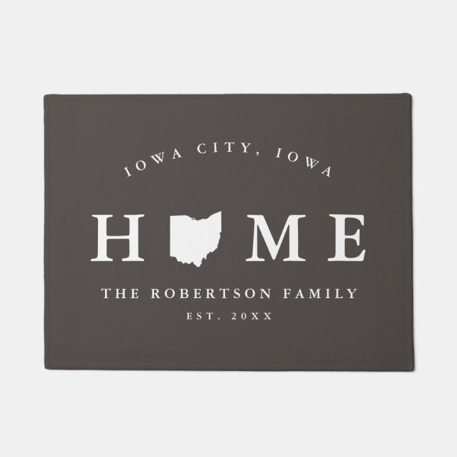 Grey and White State of Iowa Map Mat, Doormat (Front)