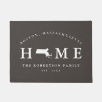 Grey and White State of Massachusetts Map Mat, 