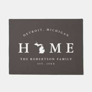 Grey and White State of Michigan Map Mat,  Doormat