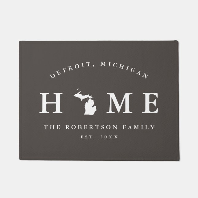 Grey and White State of Michigan Map Mat,  Doormat (Front)