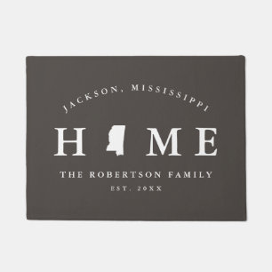 Grey and White State of Mississippi Map Mat,  Doormat