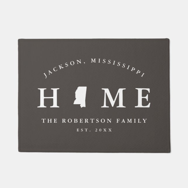 Grey and White State of Mississippi Map Mat,  Doormat (Front)