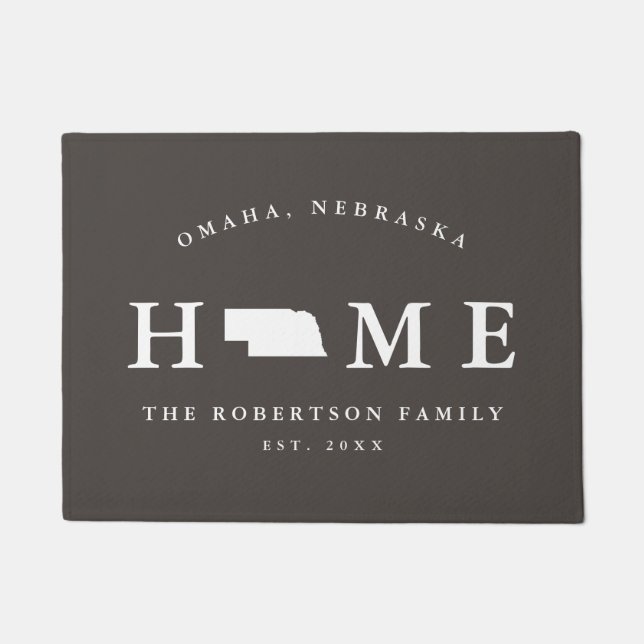 Grey and White State of Nebraska Map Mat, Doormat (Front)