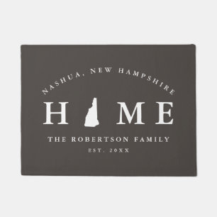 Grey and White State of New Hampshire Map Mat,  Doormat
