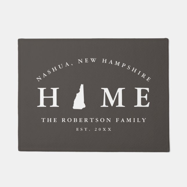 Grey and White State of New Hampshire Map Mat,  Doormat (Front)