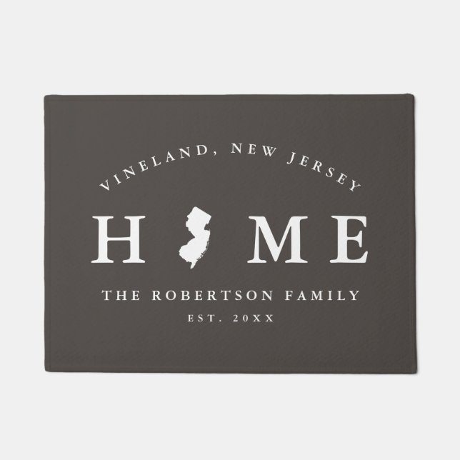 Grey and White State of New Jersey Map Mat,  Doormat (Front)