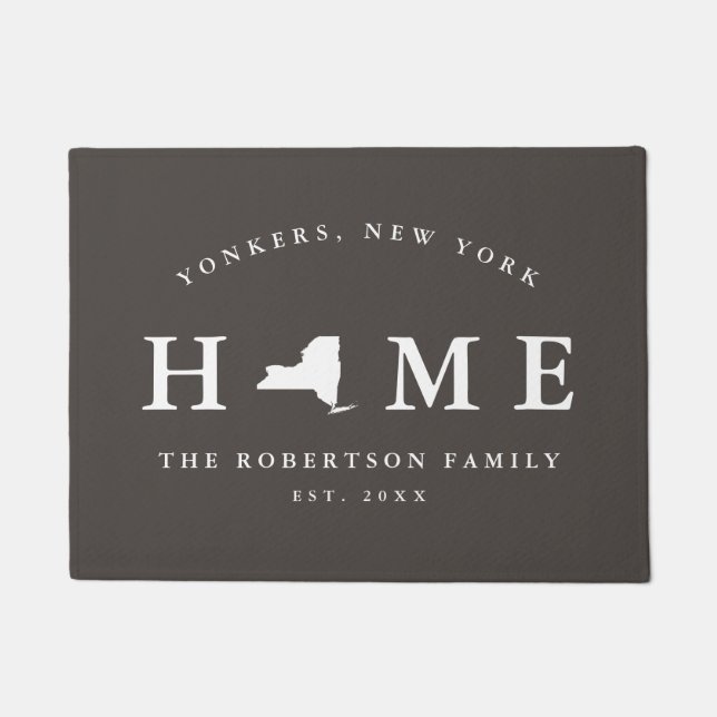 Grey and White State of New York Map Mat, Doormat (Front)