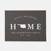 Grey and White State of Oklahoma Map Mat, Doormat
