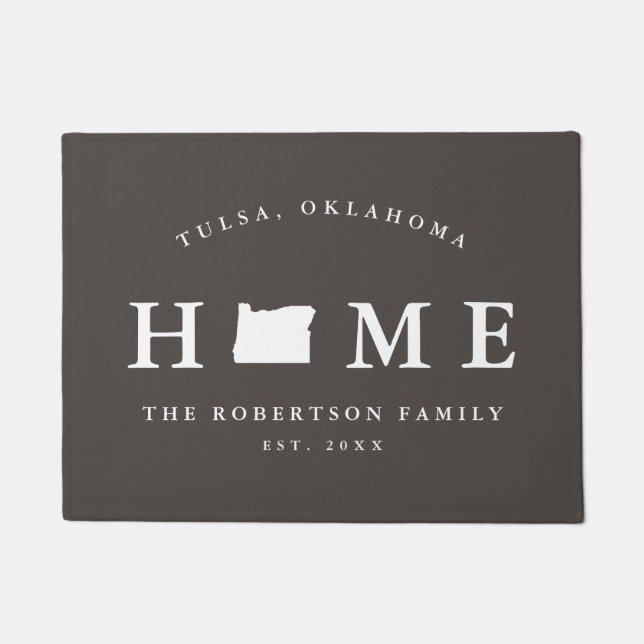 Grey and White State of Oregon Map Mat,  Doormat (Front)