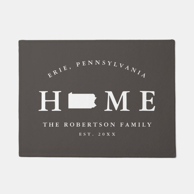 Grey and White State of Pennsylvania Map Mat, Doormat (Front)