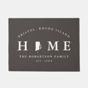 Grey and White State of Rhode Island Map Mat, Doormat