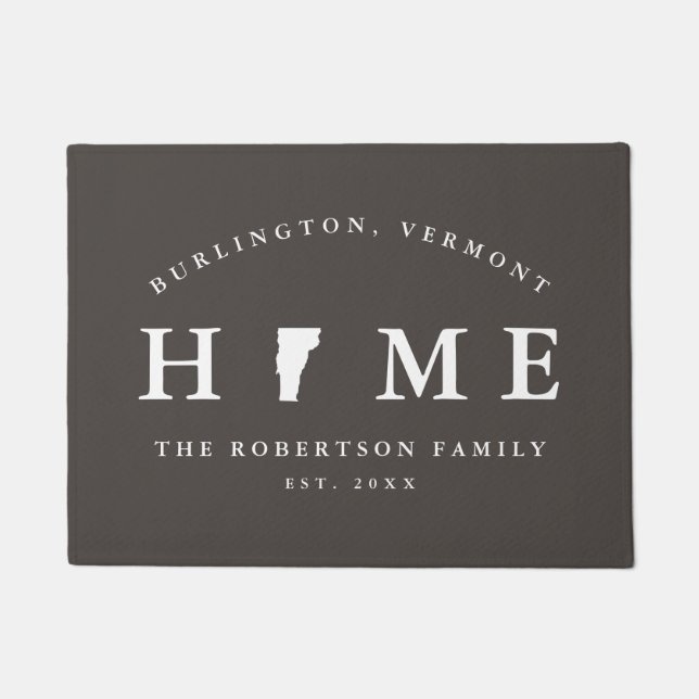 Grey and White State of Vermont Map Mat, Doormat (Front)